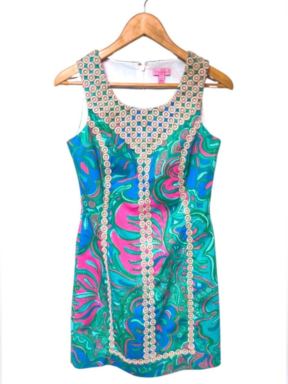 Lilly Pulitzer Macfarlane Gold Lace Multi Lilly Lounge Shift Dress Size 4 - Picture 4 of 11